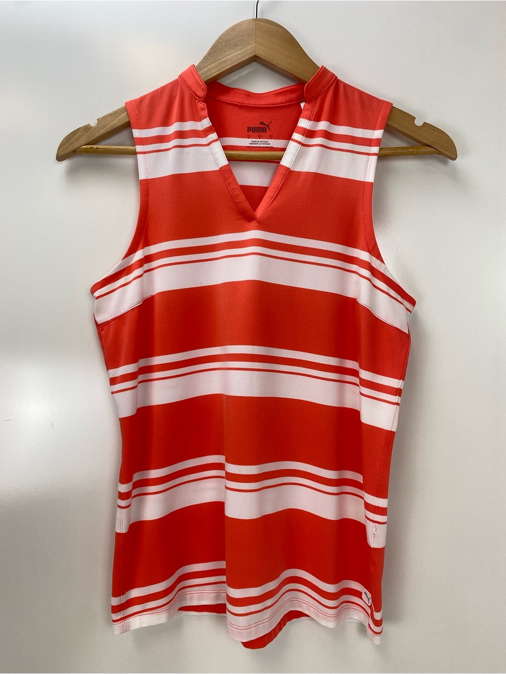 Puma Red & White Striped Sleeveless V-Neck Tank